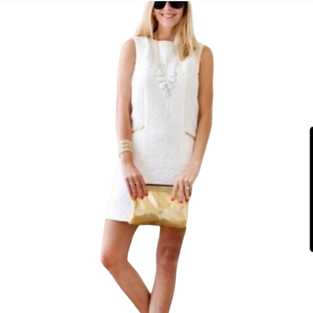 J. Crew Ivory Jacquard Pocket Sleeveless Shift Dress Cocktail Formal Party XL